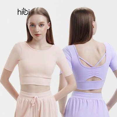 Áo croptop tập Yoga Hibi Sports CR847 kiểu tay lửng phối 2 dây cách điệu, kèm mút ngực