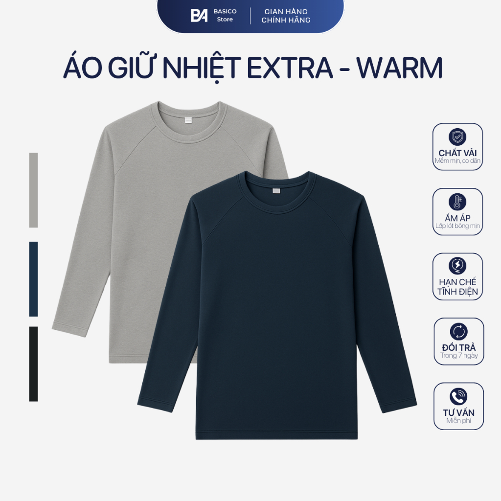 Áo Giữ Nhiệt Nam Cổ Thấp BASICO Tiêu Chuẩn OEKO-TEX Nhật Bản- SlimFit Co Giãn 4 Chiều, Giữ Ấm Tối Ưu