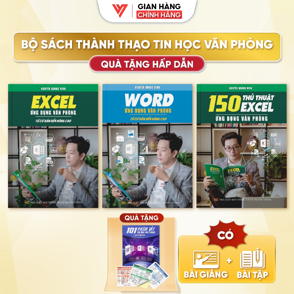Combo 3 Sách Tin Học Excel - Word - 150 Thủ Thuật Excel Kèm Video Bài Giảng + Bài Tập Thực Hành