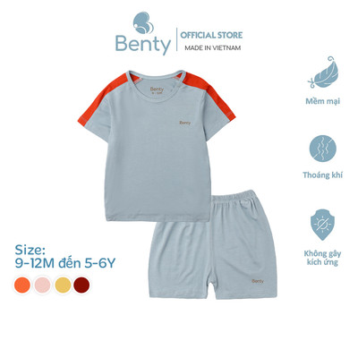 Bộ cộc tay nền xanh than phối vai Benty Street mềm mịn thoáng mát cho bé năng động cả ngày