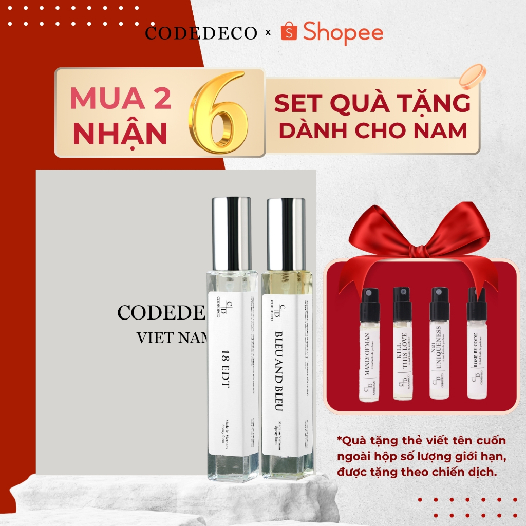 [SET QUÀ DÀNH CHO NAM] 02 chai tinh dầu nước hoa CODEDECO 10ml dạng xịt + 04 vial 2.5ml mùi ngẫu nhiên