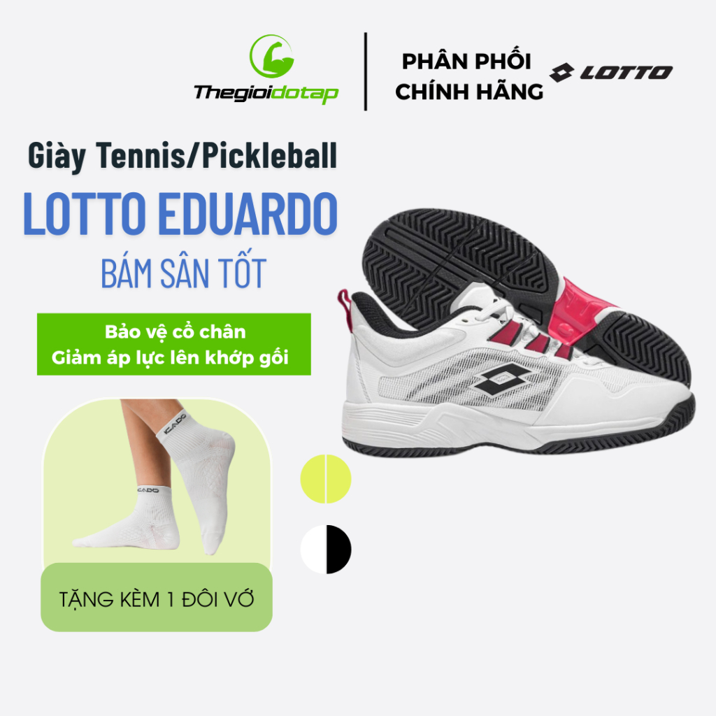 [TẶNG VỚ] Giày  Lotto EDUARDO Giày Thể Thao Pickleball Tennis Bảo Vệ Cổ Chân Tốt thegioidotap