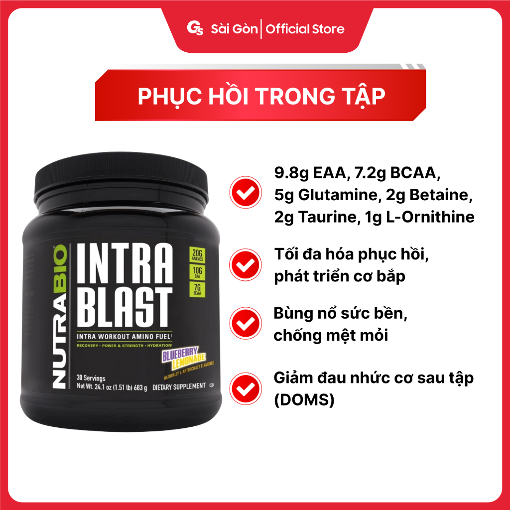 Bột hỗ trợ phục hồi NutraBio Intra Blast, ngăn ngừa dị hóa cơ - Gymstore