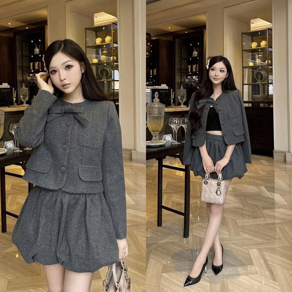 Set Dạ Tiêu Xám Ghi Nơ 2001 Clothing