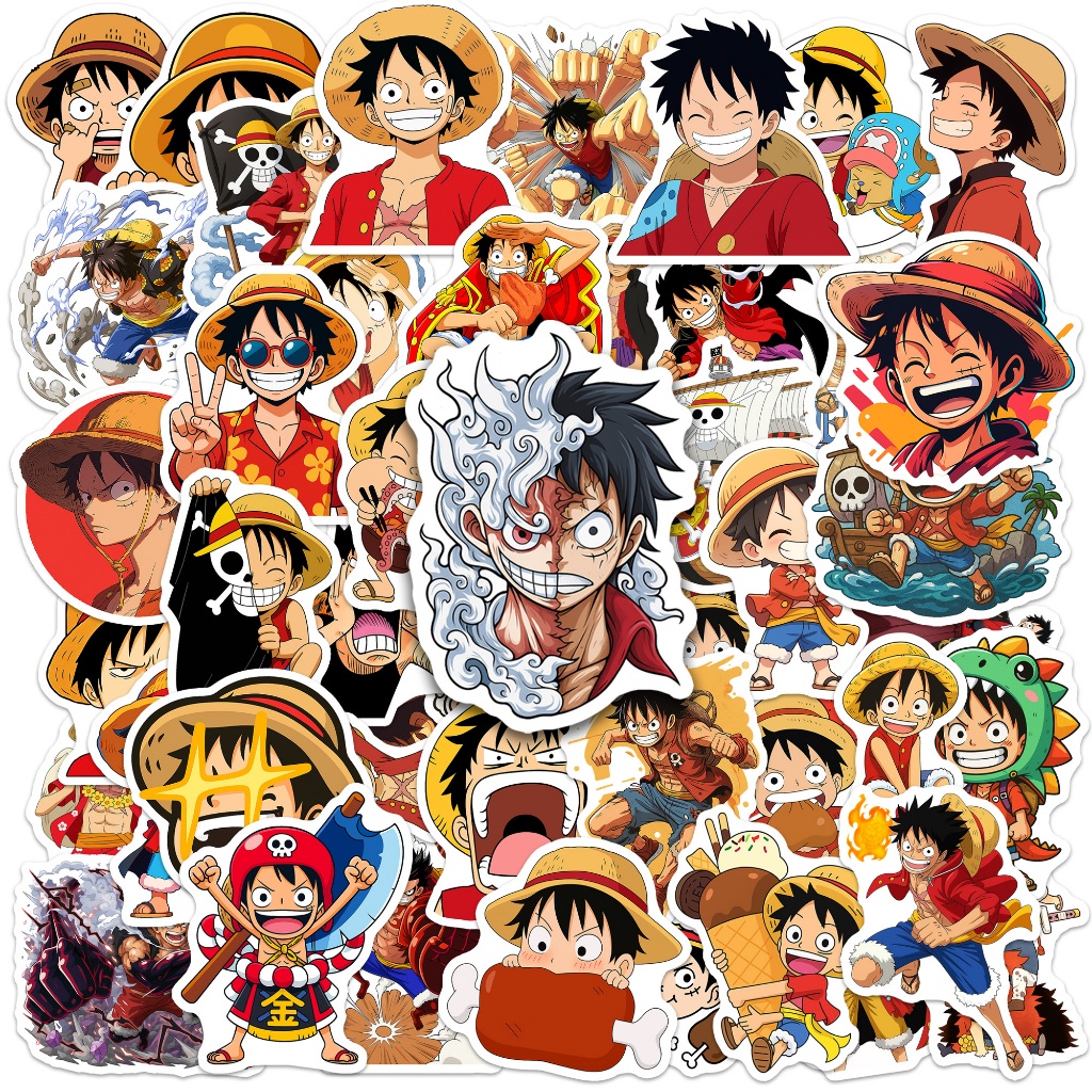 Bộ 50 Sticker MonkeyD Luffy Chống Nước không phai màu, Nhãn Dán One Piece Bình Nước Quà Tặng Cho Bé