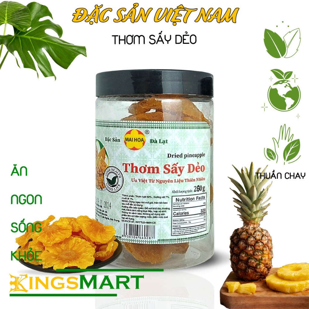 [Thuần chay] - Thơm sấy dẻo muối ớt - Thương hiệu NGÔ MAI HOA - Đặc sản Đà Lạt - Hũ 250g - Kingsmart