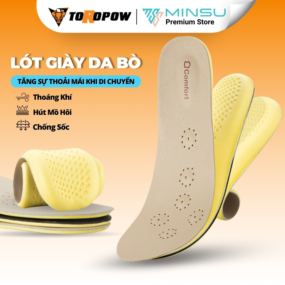 Lót Giày Da Bò + Cao Su Tự Nhiên MINSU M4015 Mềm Mịn Cho Cả Nam Và Nữ Chất Liệu Thông Thoáng Thấm Hút