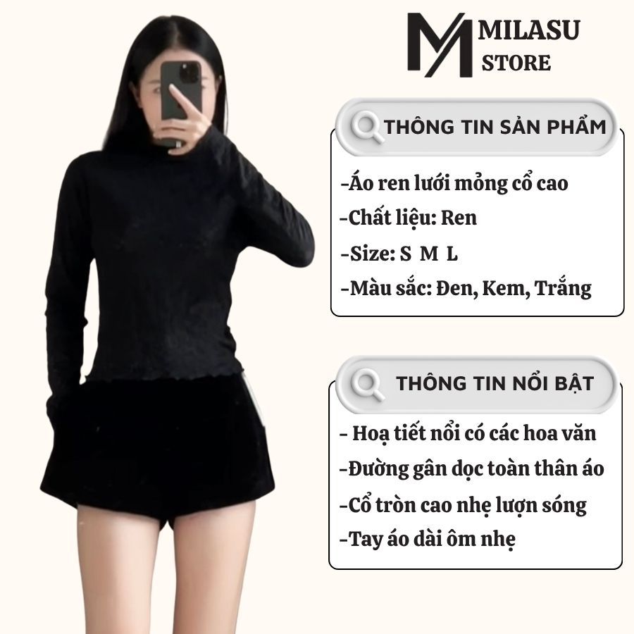 Áo Ren Lưới Cổ Cao Họa Tiết  MILASU Áo nữ Dài Tay Ôm Body Mềm Mại 348 | BigBuy360 - bigbuy360.vn