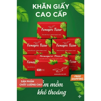 Giấy rút Famapro TISSUE ĐỎ 4 LỚP BỊCH 400 TỜ (100 lần rút) kích thước 17 x17,5 cm
