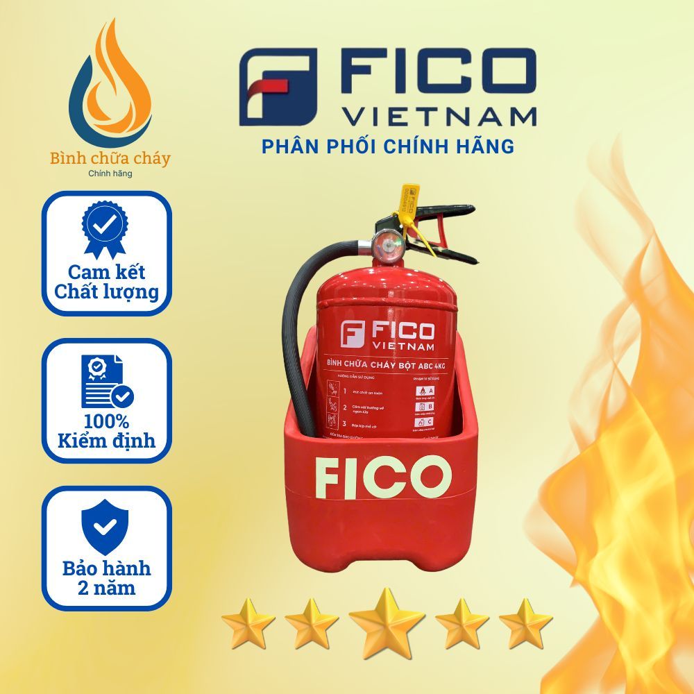 Combo 01 bình chữa cháy, bình cứu hoả bột ABC 4kg F FICO VIETNAM và Kệ đơn để bình chữa cháy