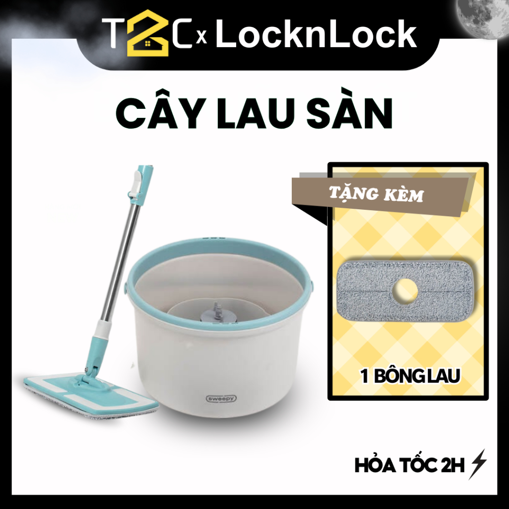 Bộ Cây Lau Nhà LocknLock SWEEPY 2 Bông Lau, Đĩa Lau Gập Linh Hoạt Màu Xanh Chính Hãng ETM973 - T2C