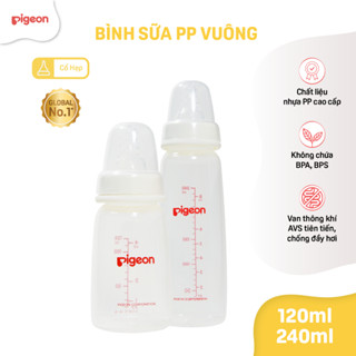  Bình Sữa Cổ Hẹp PP Vuông Pigeon Flexible 120ml 240ml 