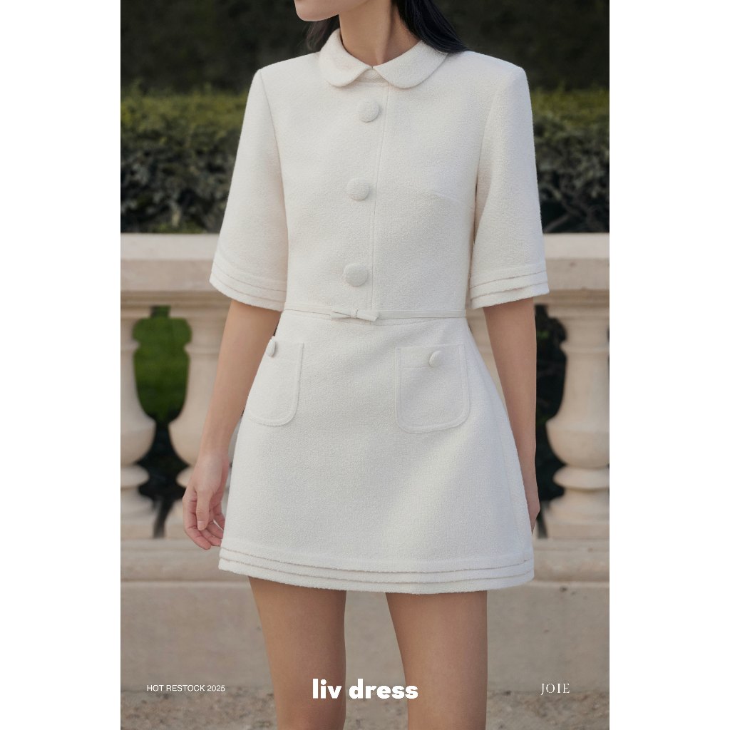 JOIE DES ROSES - Váy Tweed liền cổ sen dáng chữ A tay lửng phối đai nơ LIV DRESS