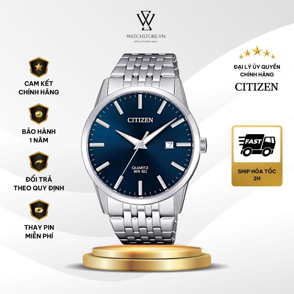 Đồng Hồ Nam Citizen BI5000-87L Màu Xanh Midnight Blue Dây Kim Loại Mặt Kính Khoáng 39mm Kháng Nước C
