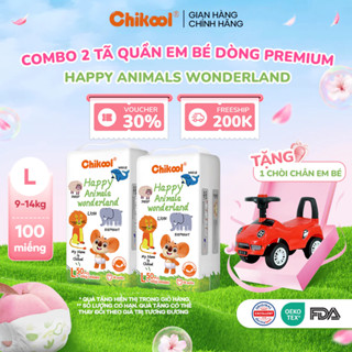   Combo 2 - Tặng Xe Chòi  CHIKOOL Tã Bỉm Quần Dán Em Bé Dòng Premium Baby Pants Diapers Happy Animals 