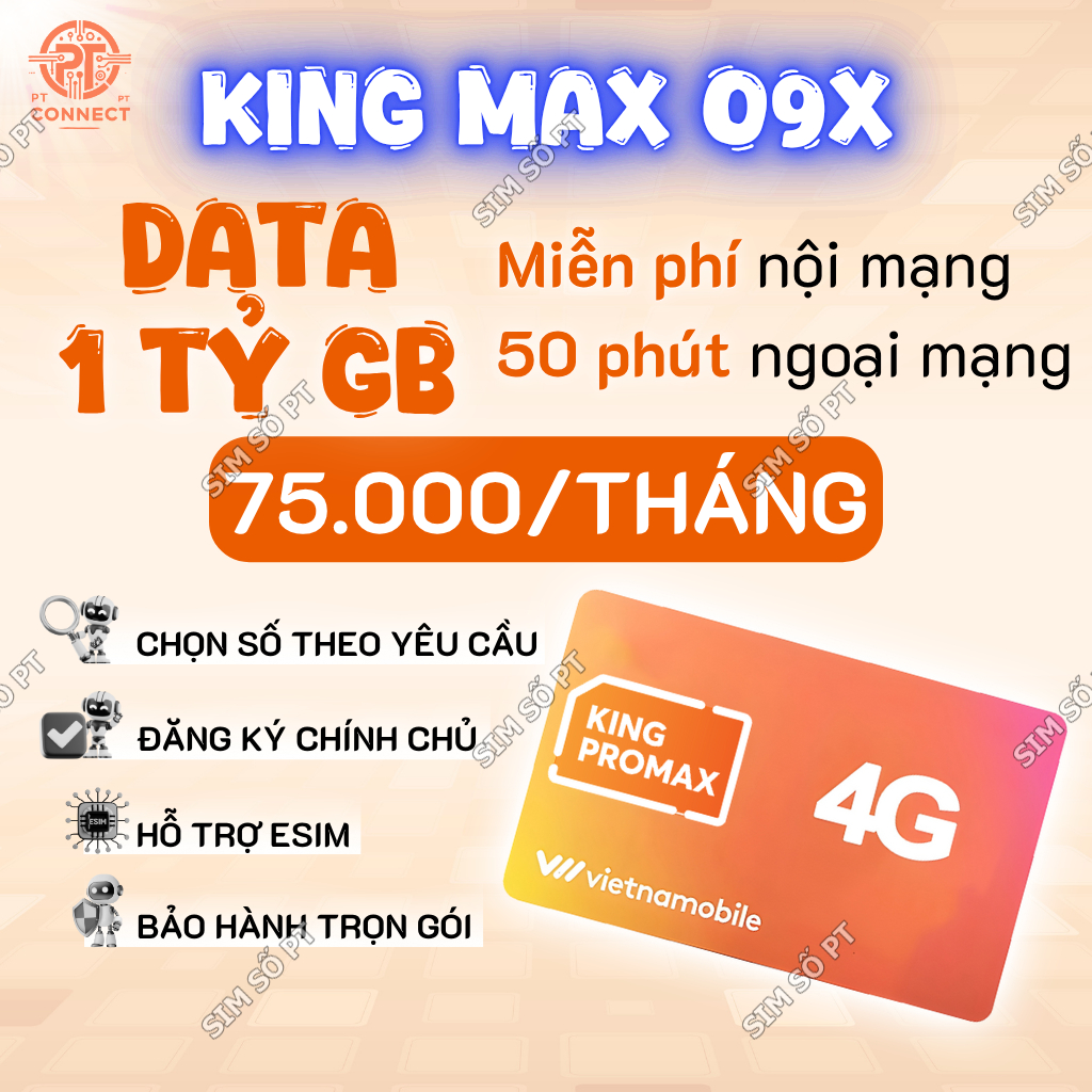 SIM Data 1 Tỷ GB/Tháng King Pro Max – Gọi Nội Mạng Free – 100K Ngoại Mạng – eSIM – Sóng Vietnamobile