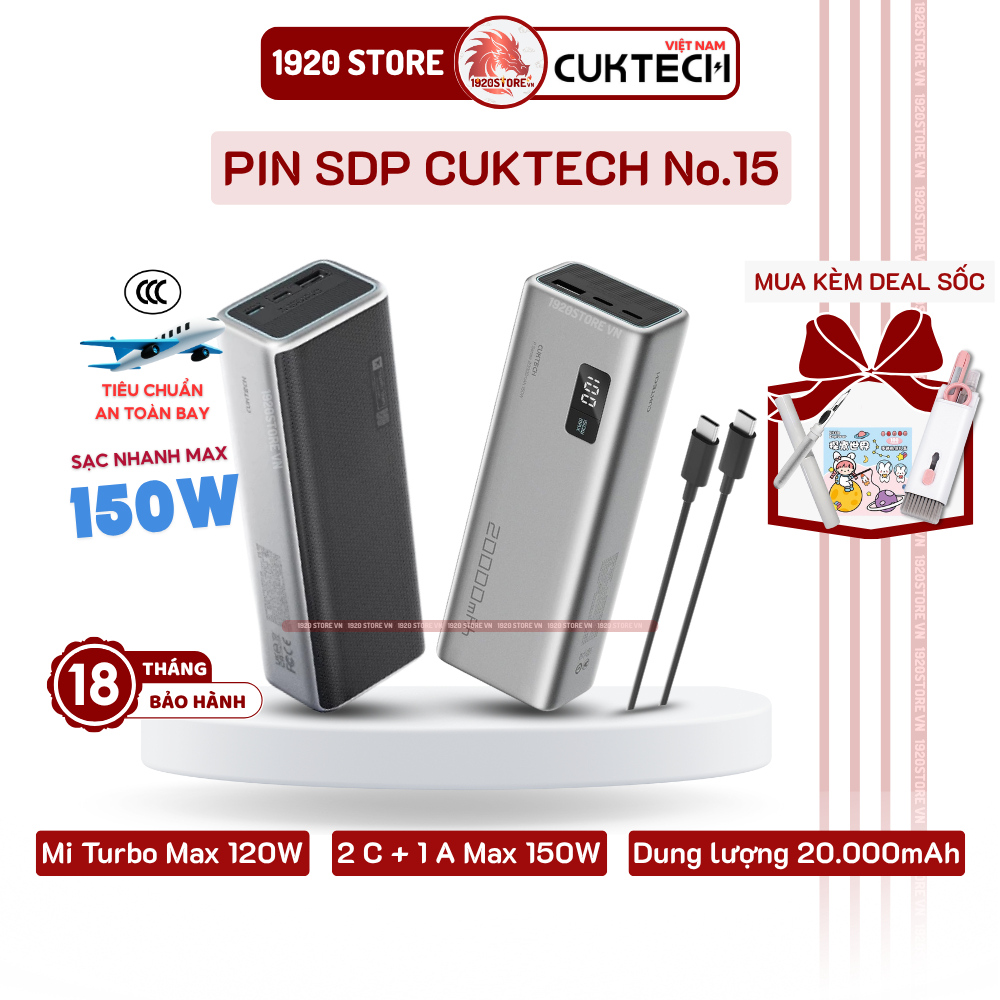 【Hỏa Tốc HCM】Sạc Dự Phòng CUKTECH 15 - PB200P, Sạc Nhanh 2C1A 150W, Mi Turbo 120W, Dung Lượng 20000m