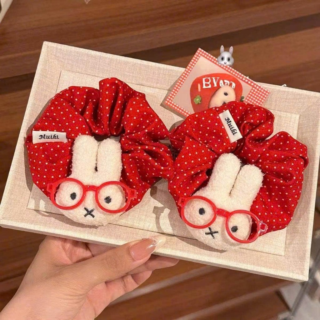 🎀SCRUNCHIES ĐỎ BI TRẮNG – THỎ KITTY KÍNH ĐỎ CUTE HẾT NẤC🐰