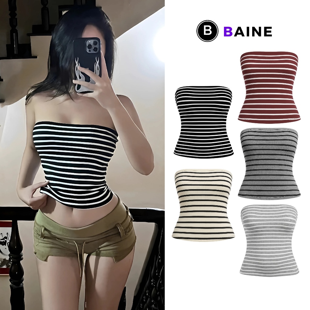 Áo ỐNG SỌC NGANG Nhiều Màu DD24, Áo Quây Nữ Chất Thun Cotton Mịn BAINE