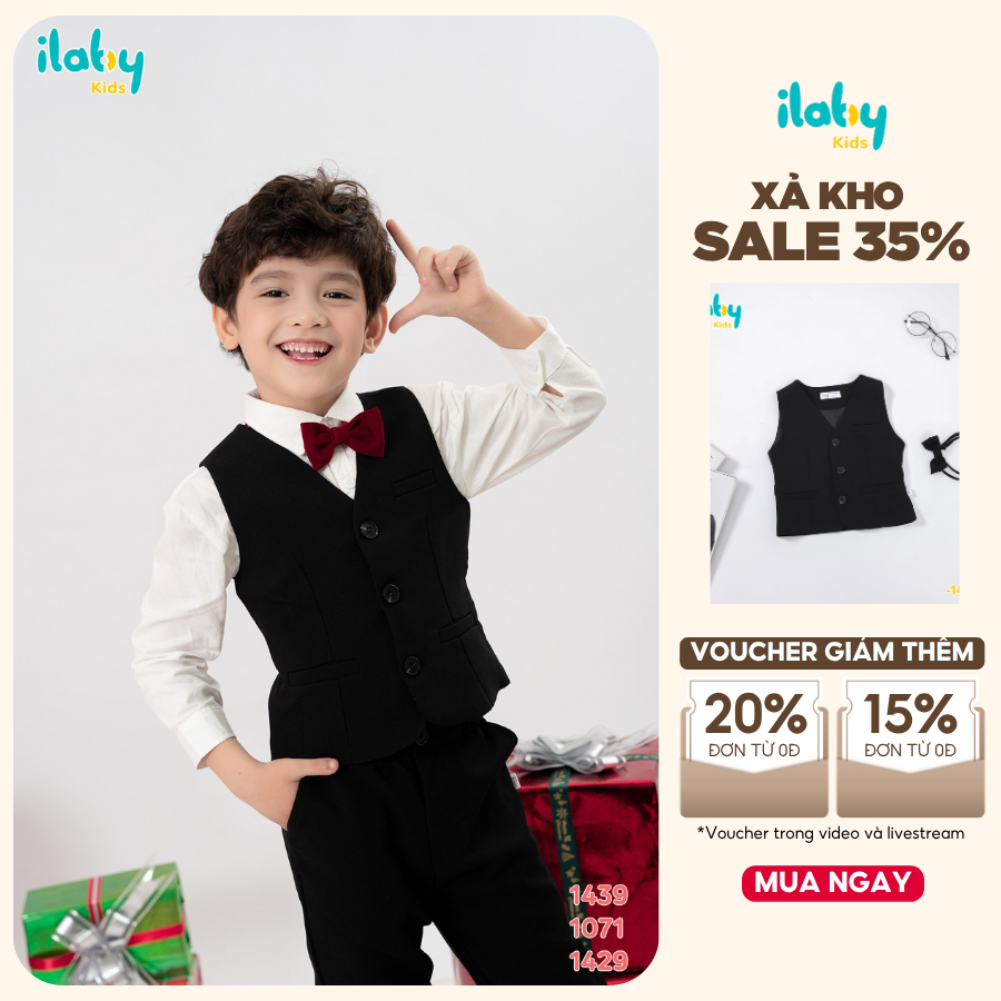 Áo gile bé trai vạt tròn bé trai ILABY chất liệu tuyết mưa [1429]