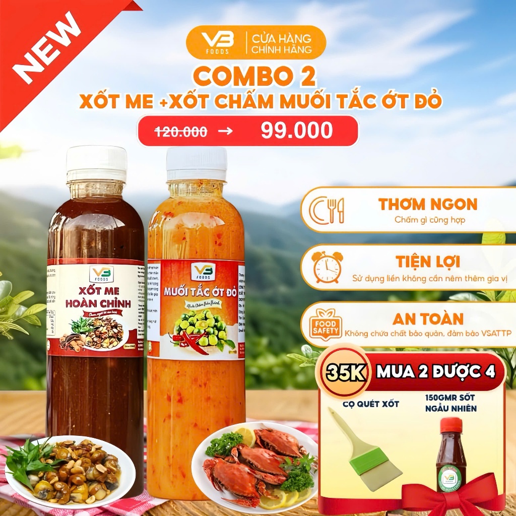 COMBO 2 Xốt Me Hoàn Chỉnh + Muối Tắc Ớt Đỏ VB FOOD - Thơm đặc trung - Trọn vị nhà làm