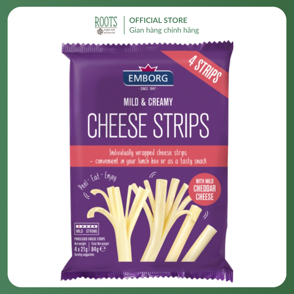 (Ship hỏa tốc) EMBORG - Phô Mai Que, Mild & Creamy Cheese Strips, Cheddar Cheese, 4 Que (84g)