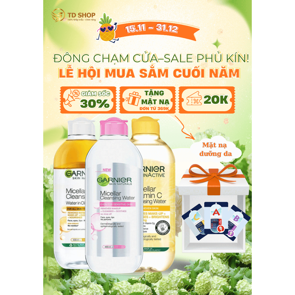 [Chính hãng] Garnier Nước Tẩy Trang - Tẩy Trang Garnier Micellar Cleansing Water 400ml - TDShop