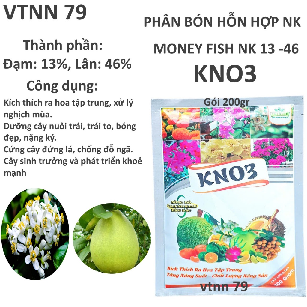 KNO3 GÓI  200G, KÍCH RA HOA, TĂNG ĐẬU TRÁI