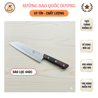  Dao lọc thép 440c QUỐC DƯƠNG không han gỉ ốp gỗ Pakka chống mối mọt cong vênh sắc bén BH 24 tháng. 
