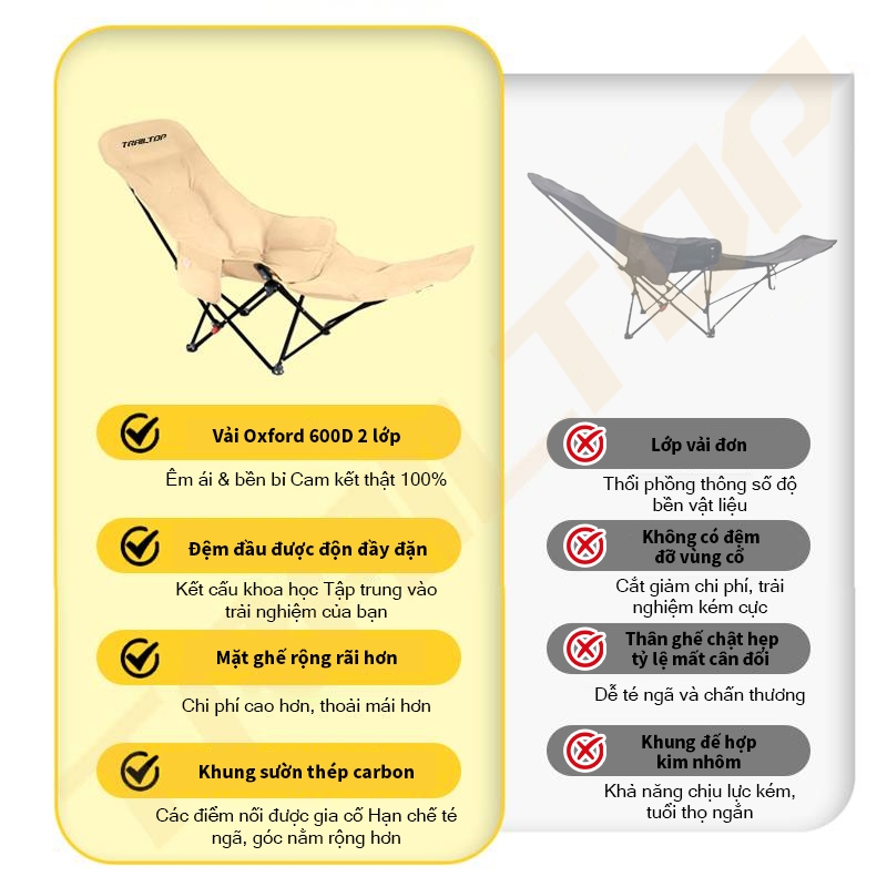 【COD】Trailtop Ghế Ngả Lưng Thư Giãn Gấp Gọn Chứa Cotton Lót Êm Ái Gấp Gọn Đi Phượt Tải Trọng 200KG | BigBuy360 - bigbuy360.vn