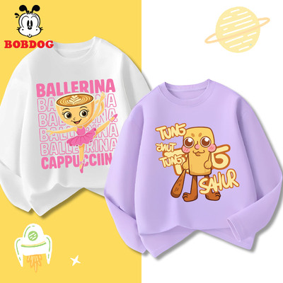 Áo thun dài tay bé gái BOBDOG in hình ballerina cappucciino cổ tròn chất liệu cotton mềm mại cho bé