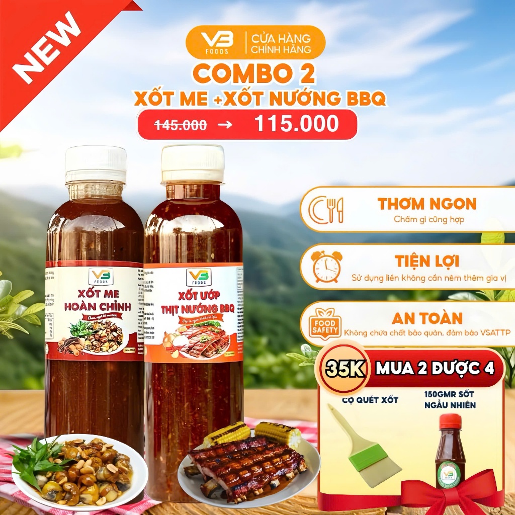 COMBO 2 Xốt me hoàn chỉnh VB FOOD 400gr + Xốt ướp thịt nướng BBQ VB FOOD(400g) trọn vị nhà làm