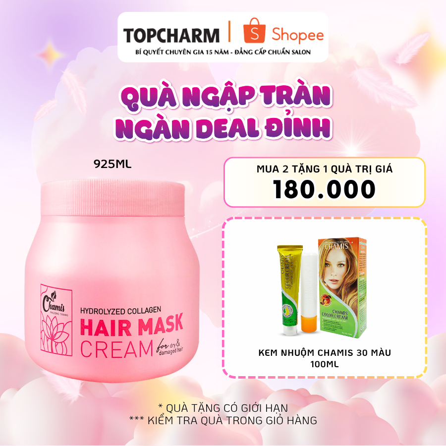  Ủ tóc collagen Chamis phục hồi hư tổn gãy rụng bóng mượt hương hoa sen lưu hương thơm lâu 925ml - TOPCHARM 