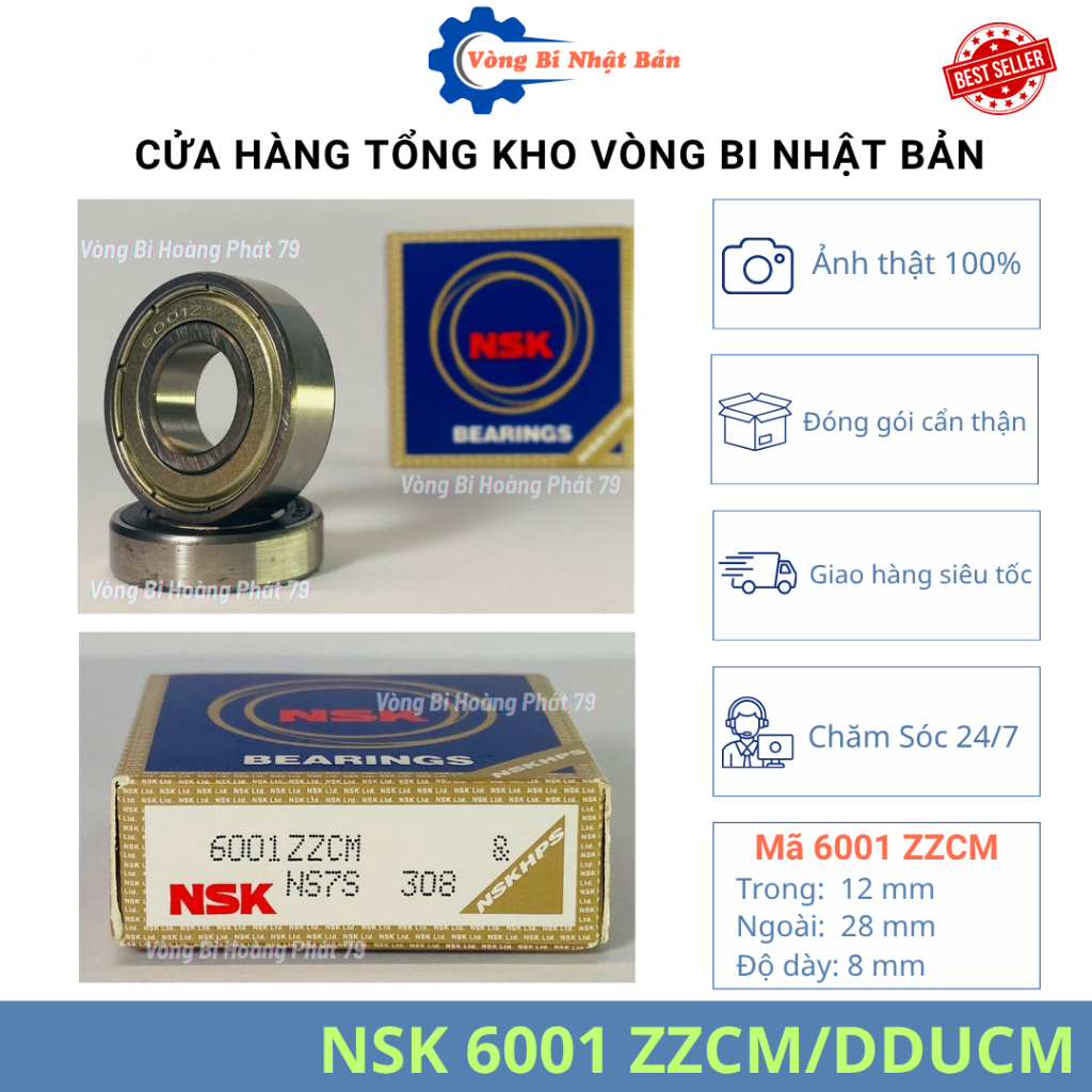 Vòng bi bạc đạn NSK 6001 ZZCM, 6001 DDUCM chính hãng, chất lượng cao, giá sỉ