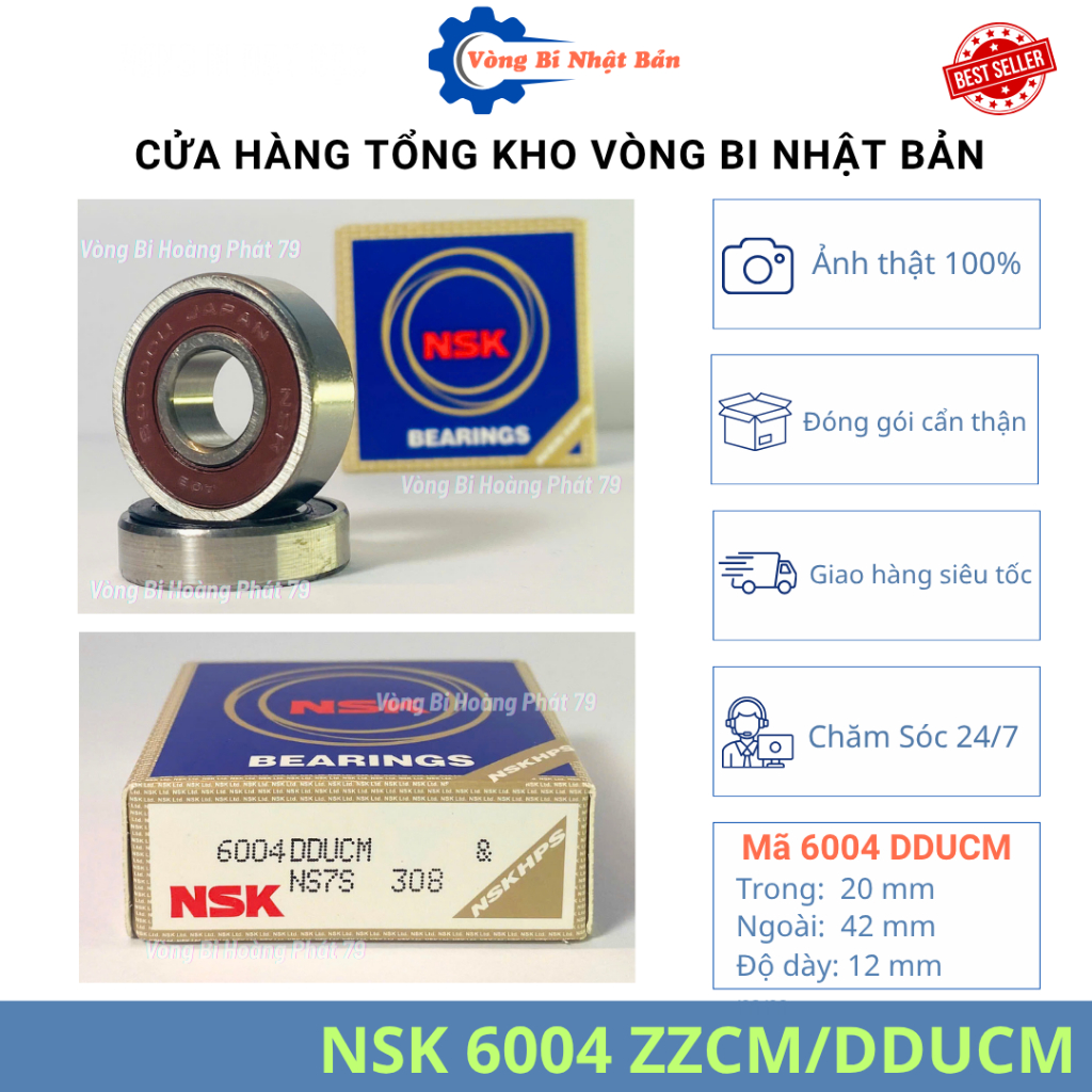 6 VIÊN vòng bi bạc đạn NSK 6004 ZZCM, 6004 DDUCM kích thước 20x42x12 nắp sắt, nắp nhựa chính hãng