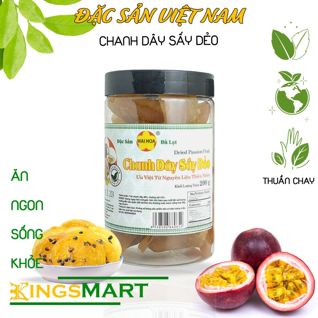 [Thuần chay] - Chanh dây sấy dẻo - Thương hiệu NGÔ MAI HOA - Đặc sản Đà Lạt - Hũ 250g - Kingsmart th