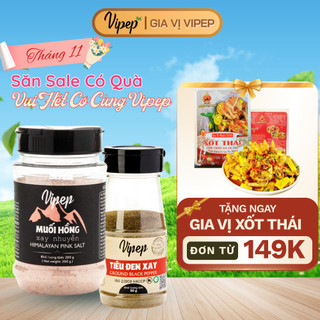 Combo Muối Tiêu Vipep, Muối hồng Hymalaya hũ 200g Tiêu đen xay 50g thơm ngon tự nhiên - Gia vị Vipep