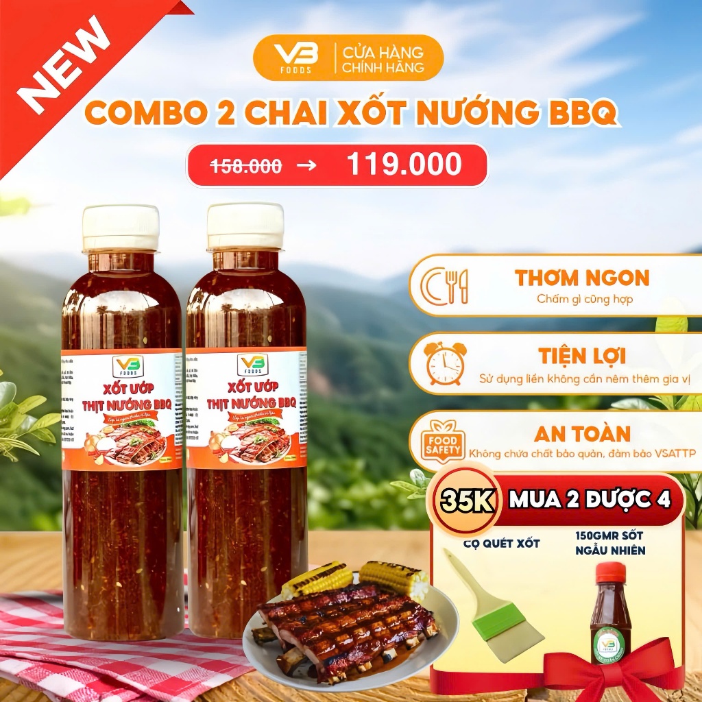Combo 2 Xốt ướp thịt nướng BBQ VB FOOD (400gr) - Trọn vị nhà làm - Thơm ngon đậm vị