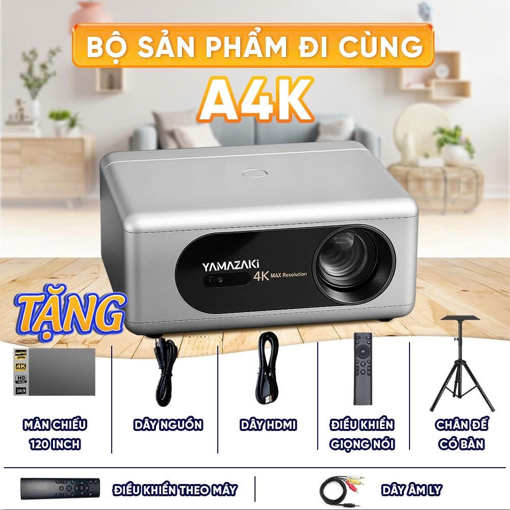 Máy Chiếu Mini Yamazaki A4K FULL HD 4K Thiết Kế Sang Trọng Độ Sáng 1200 ANSI Phù Hợp Chiếu Phim Phòn