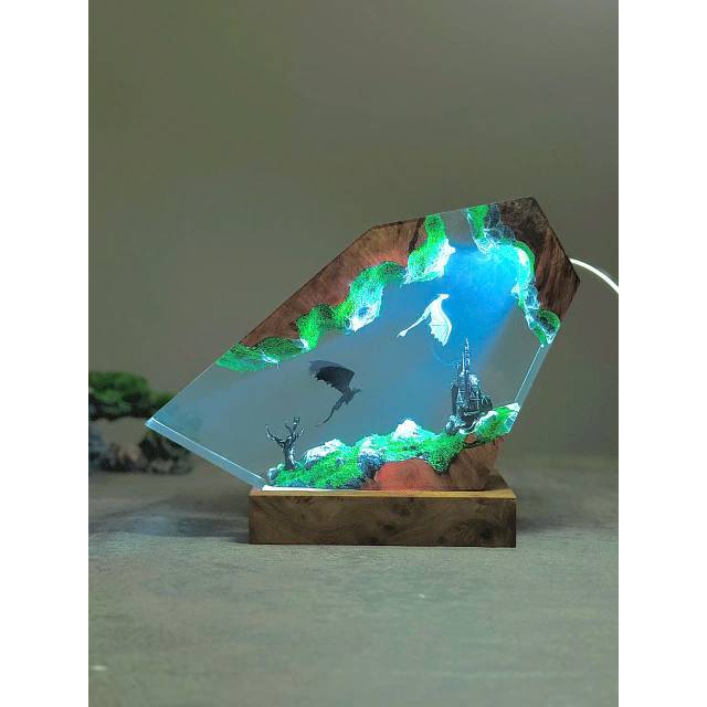 Đèn Ngủ Decor Epoxy Resin Mô Hình Night Fury & Light Fury Sống Động