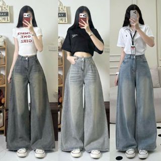 Quần Jean Nữ MIAA ỐNG RỘNG cạp cao Màu Xanh Trắng Wash Đen dáng dài chất bò RIN mềm denim BIGSIZE