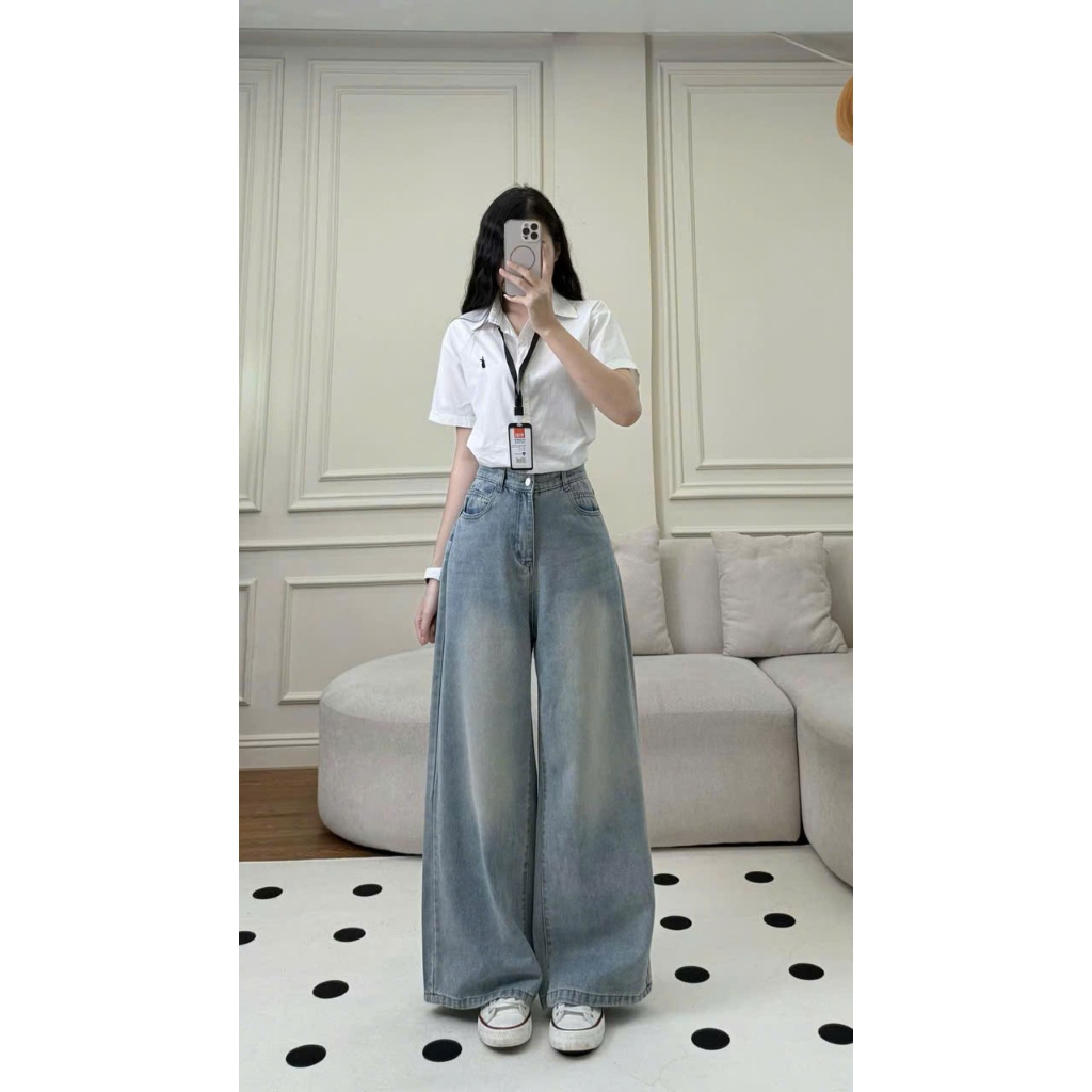Quần Jean Nữ MIAA ỐNG RỘNG cạp cao Màu Xanh Trắng Wash Đen dáng dài chất bò RIN mềm denim BIGSIZE | BigBuy360 - bigbuy360.vn