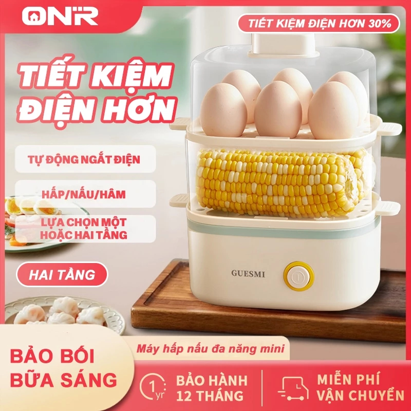 Nồi Hấp Nồi Hấp Điện 2 Tầng, Máy Hấp Trứng MINI Đa Chức Năng, Chống Cháy Khô, Bảo Hành 12 Tháng