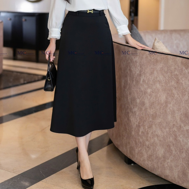 [Hàng Việt] Chân váy xòe nữ Mcfashion thiết kế dáng dài kèm dây đai chất dior đanh mịn màu đen 124