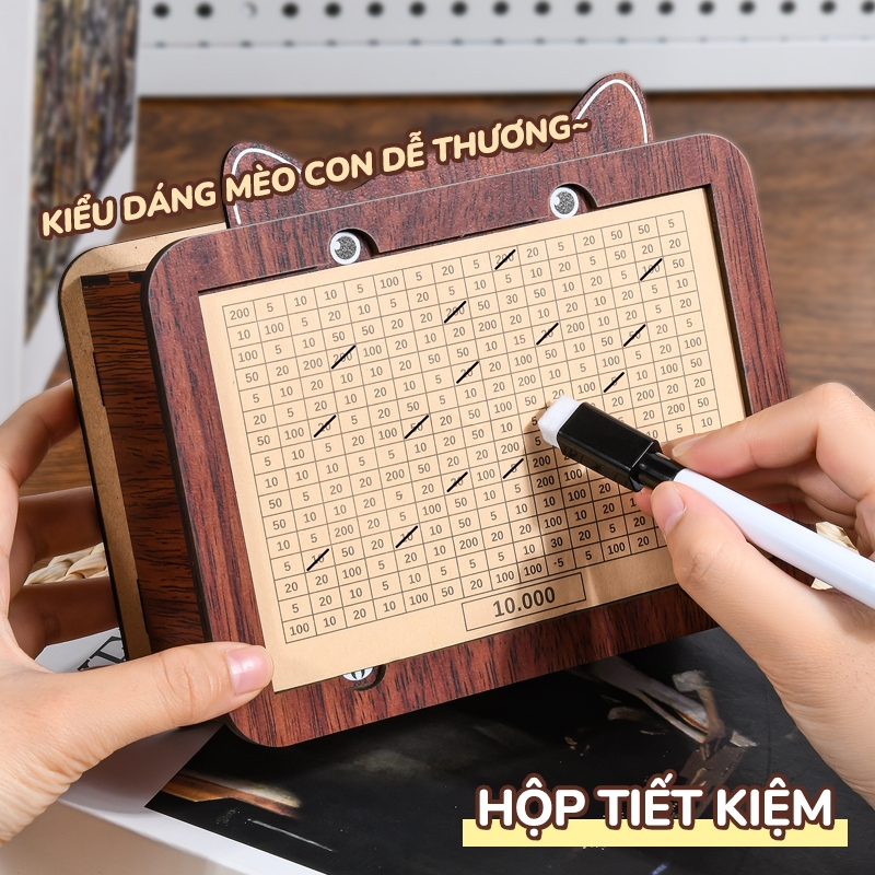 Hộp Gỗ Đựng Tiền Tiết Kiệm 100 Ngày – Hộp Tiết Kiệm Chắc Chắn Đựng Tiền Giấy, Hỗ Trợ Lập Kế Hoạch Chi Tiêu