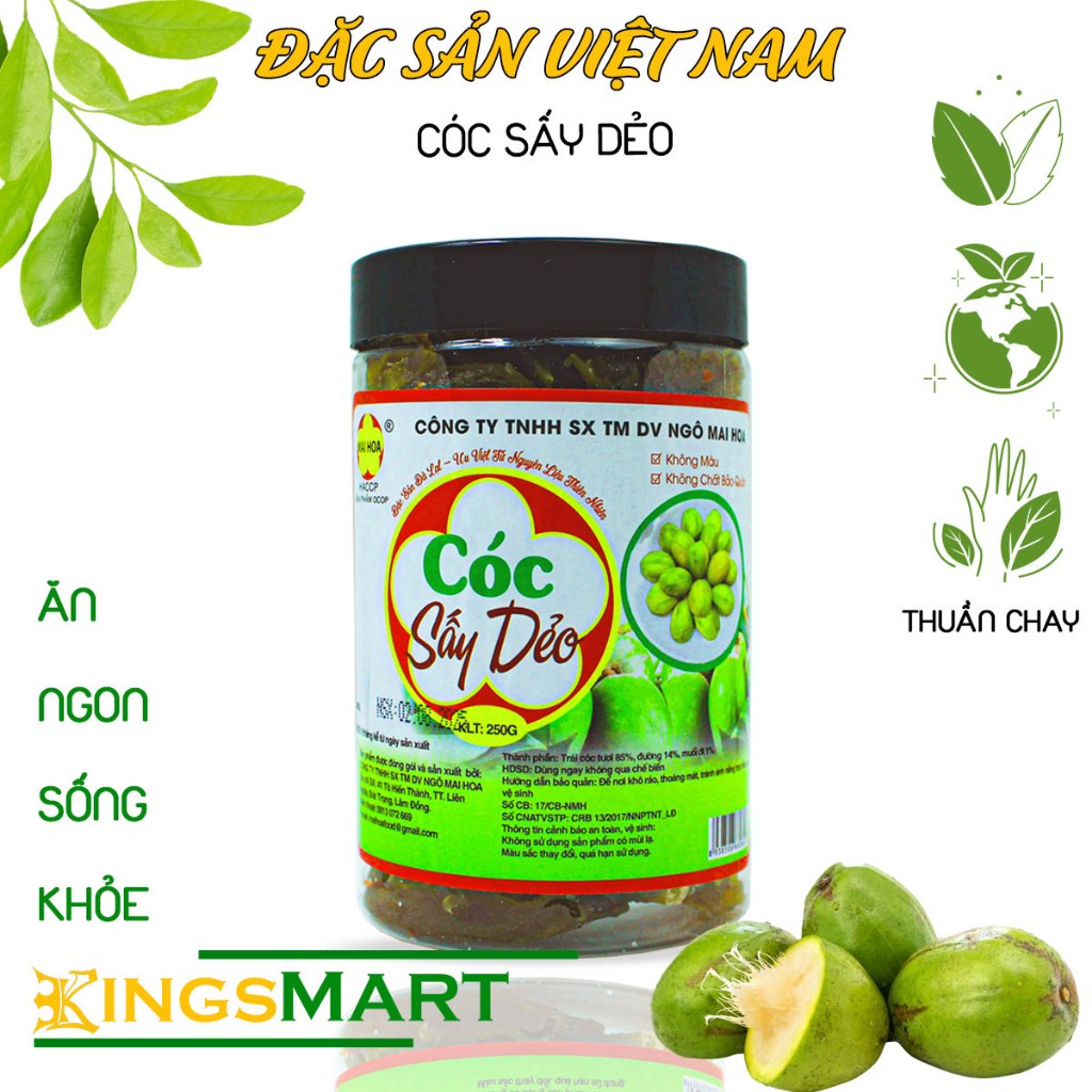[Thuần chay] - Mứt cóc sấy dẻo Đà Lạt - Thương hiệu NGÔ MAI HOA - Hũ 250g - Kingsmart thuần chay