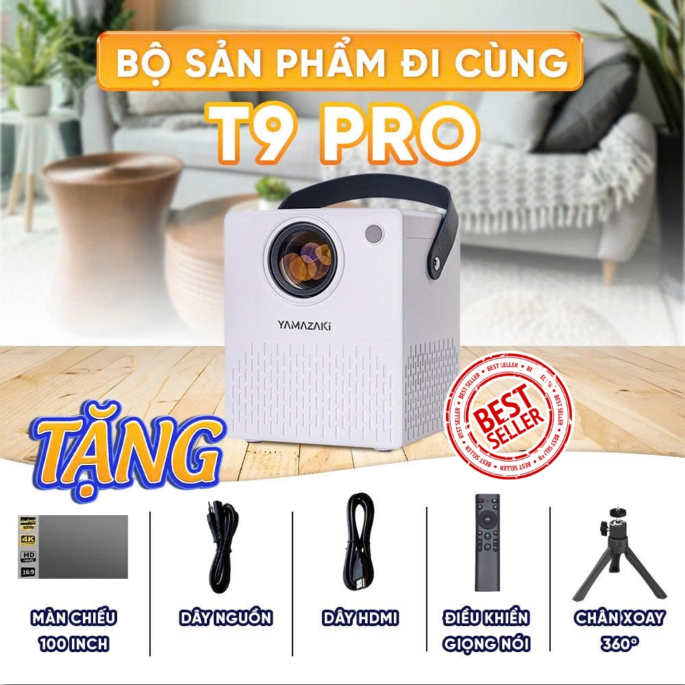 Máy Chiếu Mini Yamazaki T9 Pro Độ Phân Giải HD 4K Độ Sáng 420 ANSI Hình Ảnh Sắc Nét Chiếu Phim Phòng Ngủ Bảo Hành 3 Năm 