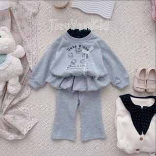  Quần áo trẻ em Bộ nỉ thu đông bé gái mèo xám cho bé 9-26kg S2054 | Tiểu Yến Kids 