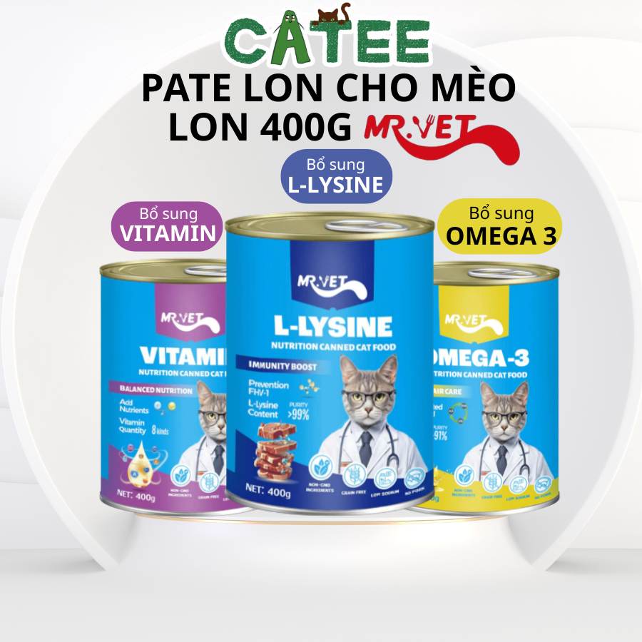 Pate Lon Cho Mèo Mr.Vet Cung Cấp Dinh Dưỡng Omega 3, Vitamin, L-Lysine 400g