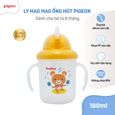 Ly Mag Mag Ống Hút Bình Tập Uống Nước Tập Hút Cho Bé Pigeon chính hãng 180ml